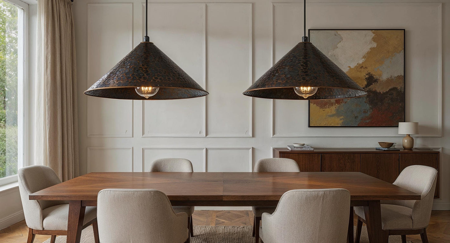 Handmade Black Copper Pyramid Pendant Light - Moroccan Farmhouse Lighting