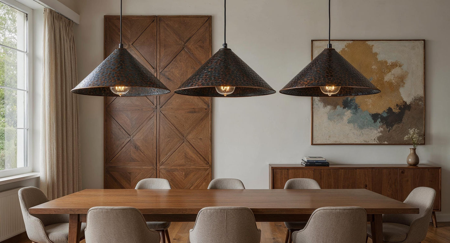 Handmade Black Copper Pyramid Pendant Light - Moroccan Farmhouse Lighting