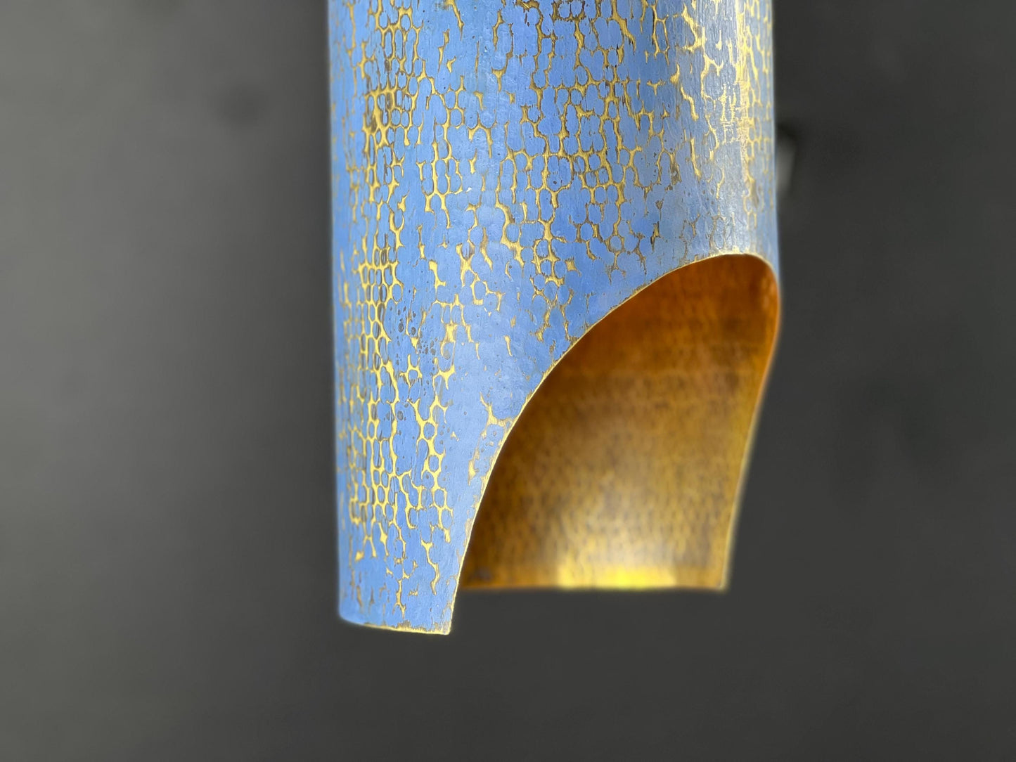 Blue Patina Brass Pendant Light: Handmade Copper Cylinder Lamp