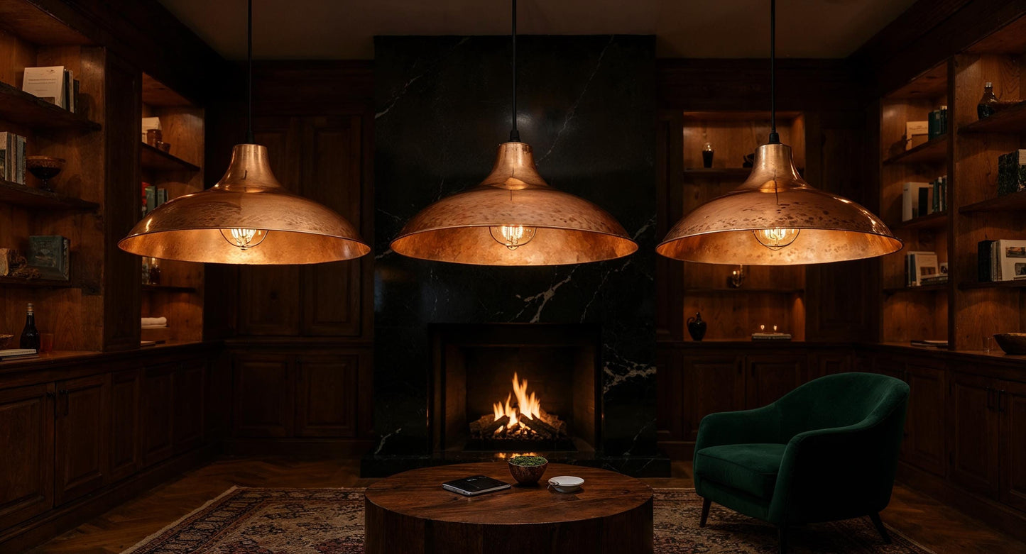 Handmade Hammered Copper Pendant Light: Moroccan Rustic Kitchen Island Lighting