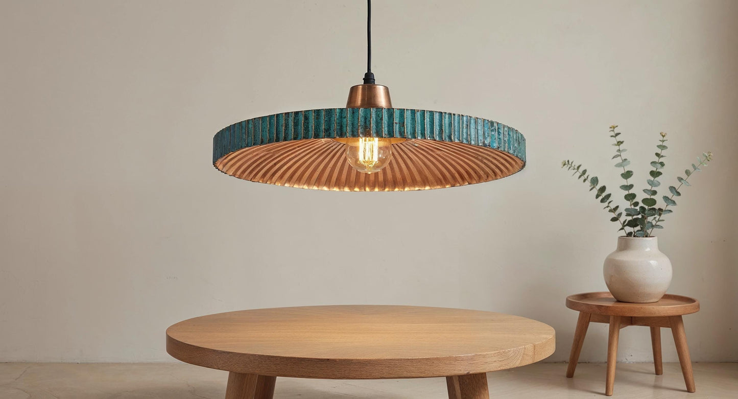 Handmade Green Patina Copper Pendant Light: Moroccan Modern Lighting
