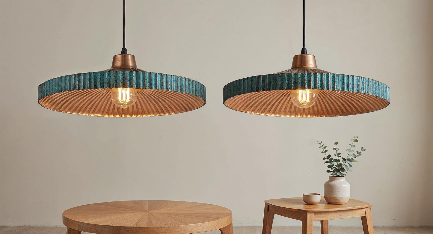 Handmade Green Patina Copper Pendant Light: Moroccan Modern Lighting