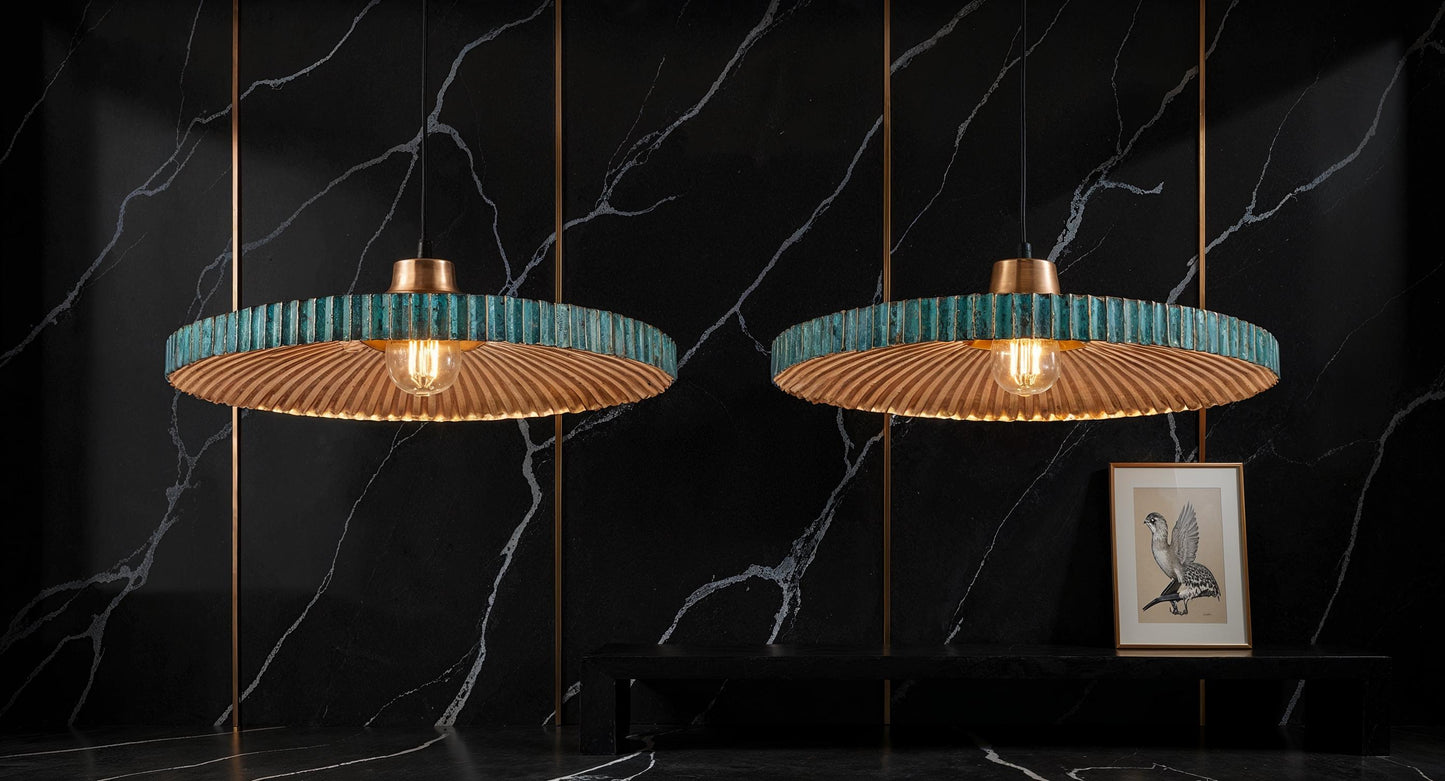 Handmade Green Patina Copper Pendant Light: Moroccan Modern Lighting