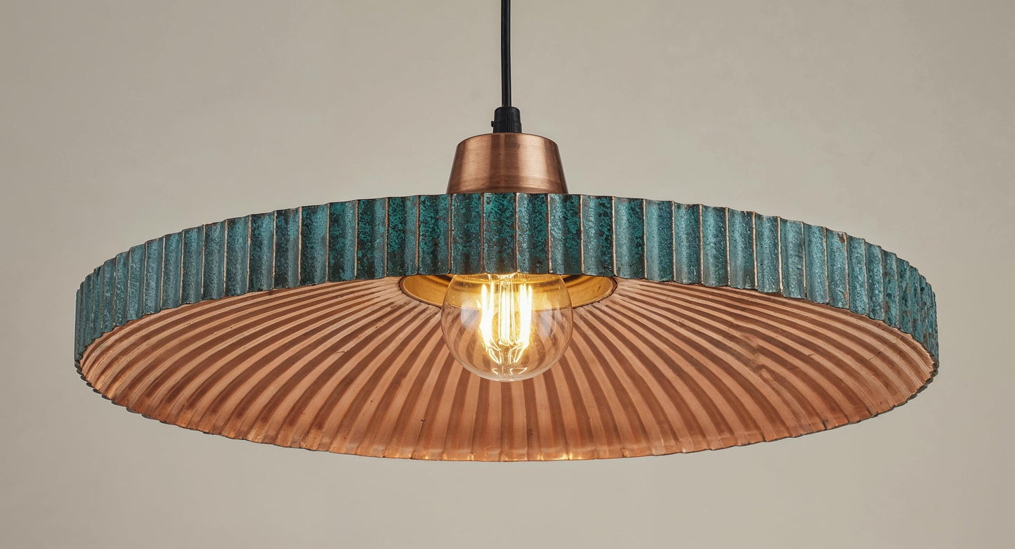Handmade Green Patina Copper Pendant Light: Moroccan Modern Lighting