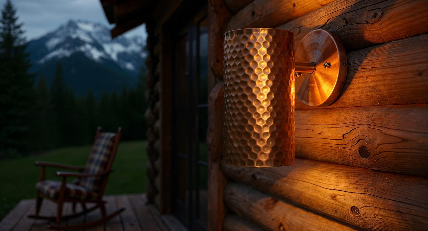Handmade Hammered Copper Wall Sconce: Rustic Modern Cylinder Light