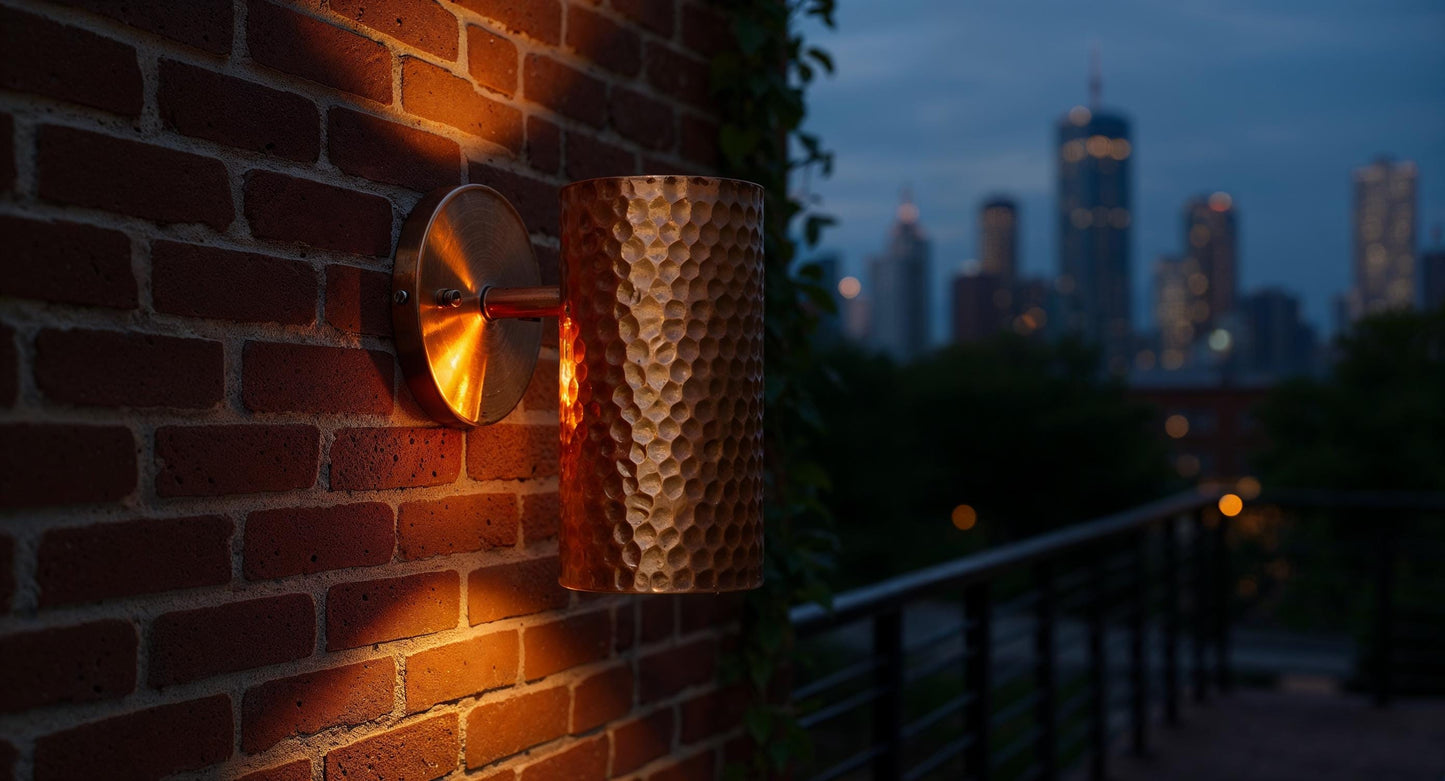 Handmade Hammered Copper Wall Sconce: Rustic Modern Cylinder Light
