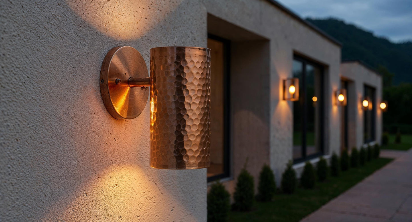 Handmade Hammered Copper Wall Sconce: Rustic Modern Cylinder Light