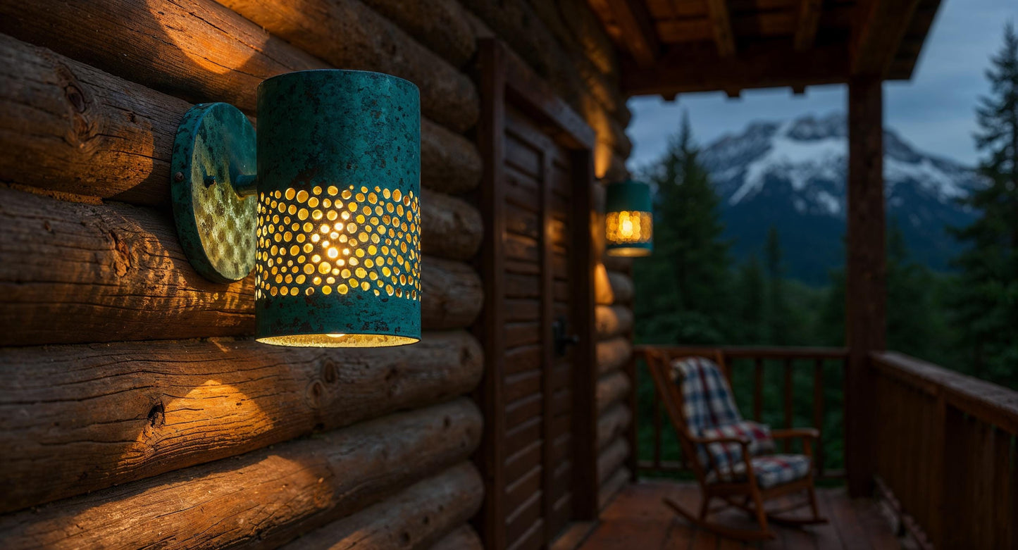 Handmade Brass Patina Wall Sconce: Moroccan Outdoor Cylinder Lamp