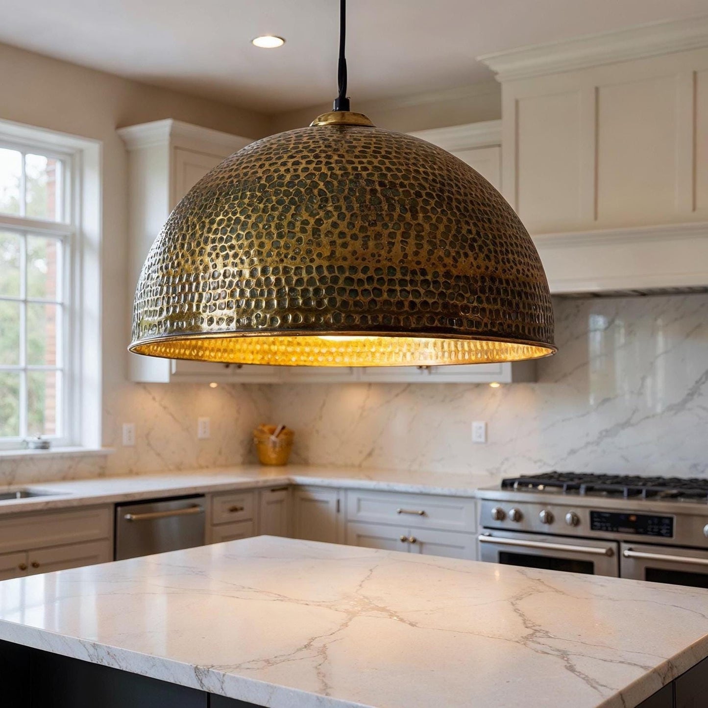 Hand Hammered Brass Dome Pendant Light: Moroccan Farmhouse Lighting