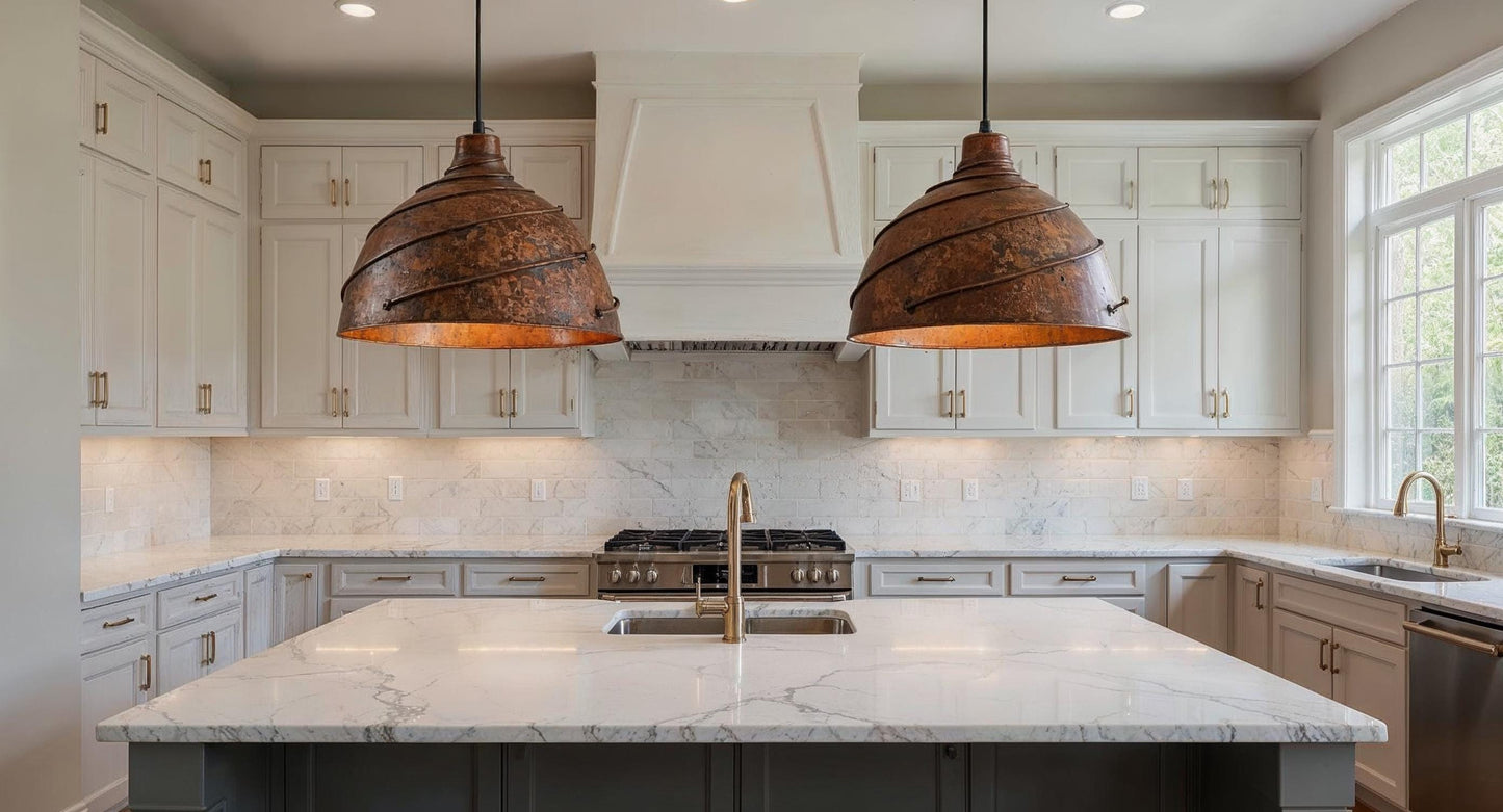 Handmade Copper Dome Pendant Light: Twisted Wire, Farmhouse Lighting