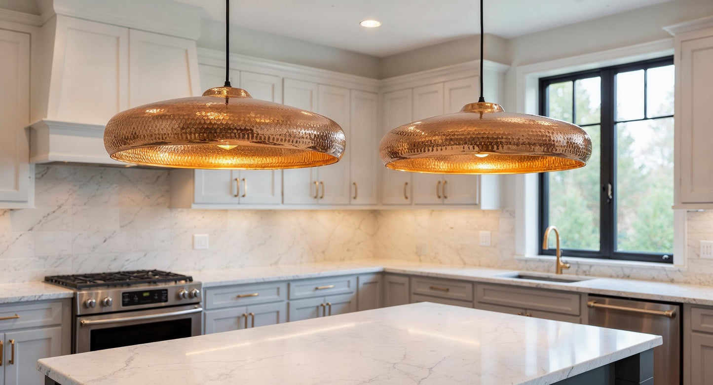 Handmade Hammered Copper Pendant Light: Modern Rustic Dome Lamp