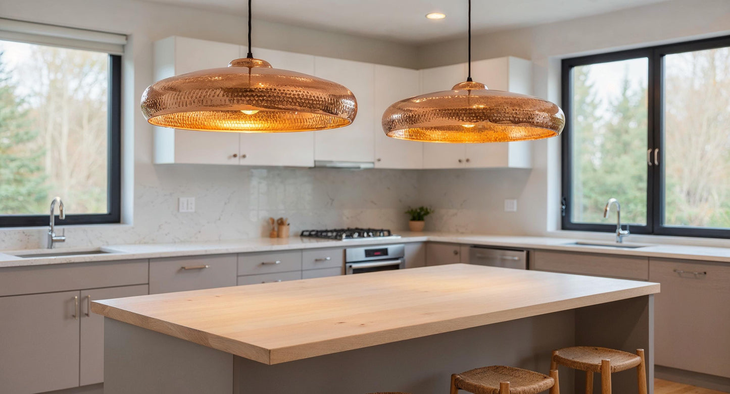 Handmade Hammered Copper Pendant Light: Modern Rustic Dome Lamp