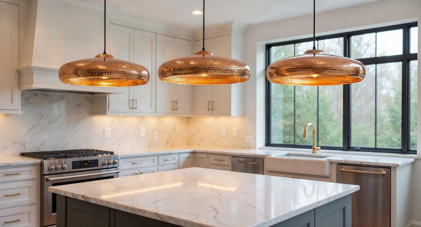 Handmade Hammered Copper Pendant Light: Modern Rustic Dome Lamp