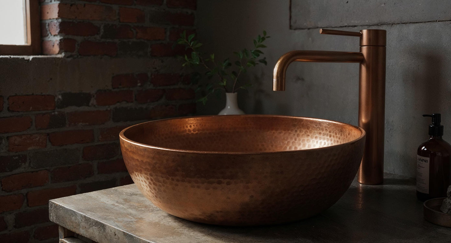 Handcrafted Copper Vessel Sink: Rustic Patina Hammered Basin