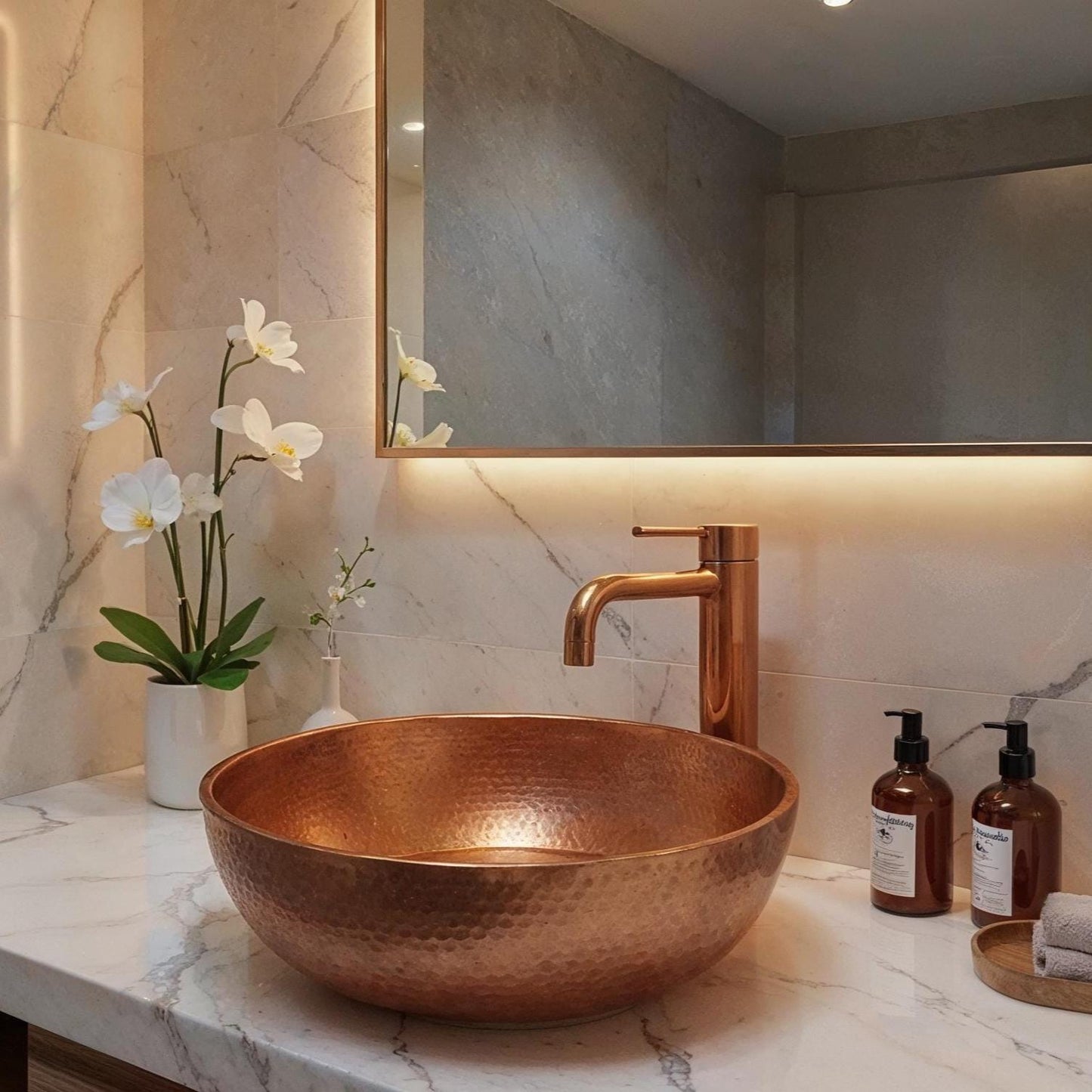 Handcrafted Copper Vessel Sink: Rustic Patina Hammered Basin