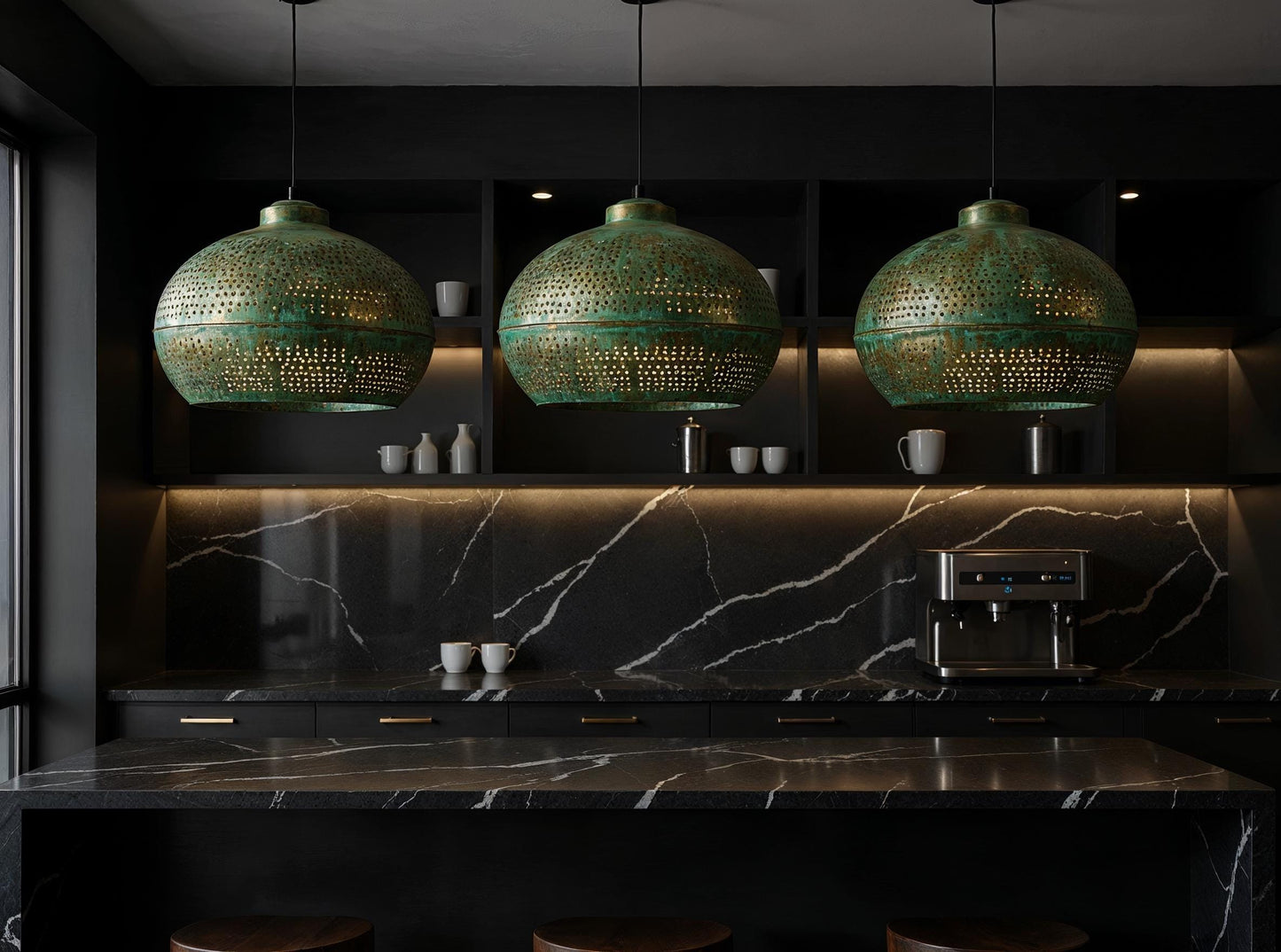 Handmade Green Patina brass Pendant Light: Modern Rustic Drum Lamp