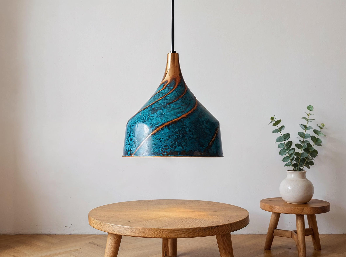 Handmade Blue Patina Brass Pendant Light - Moroccan Boho Lighting