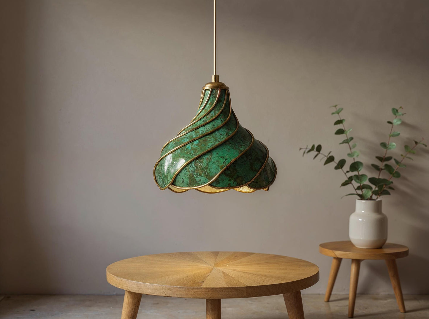 Handmade Moroccan Green Patina Copper Pendant Light - Boho Luxe