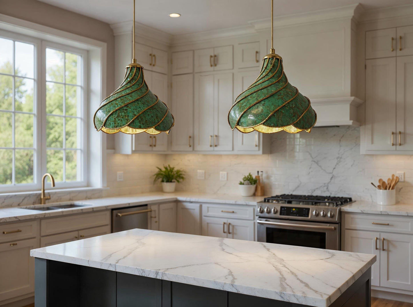 Handmade Moroccan Green Patina Copper Pendant Light - Boho Luxe