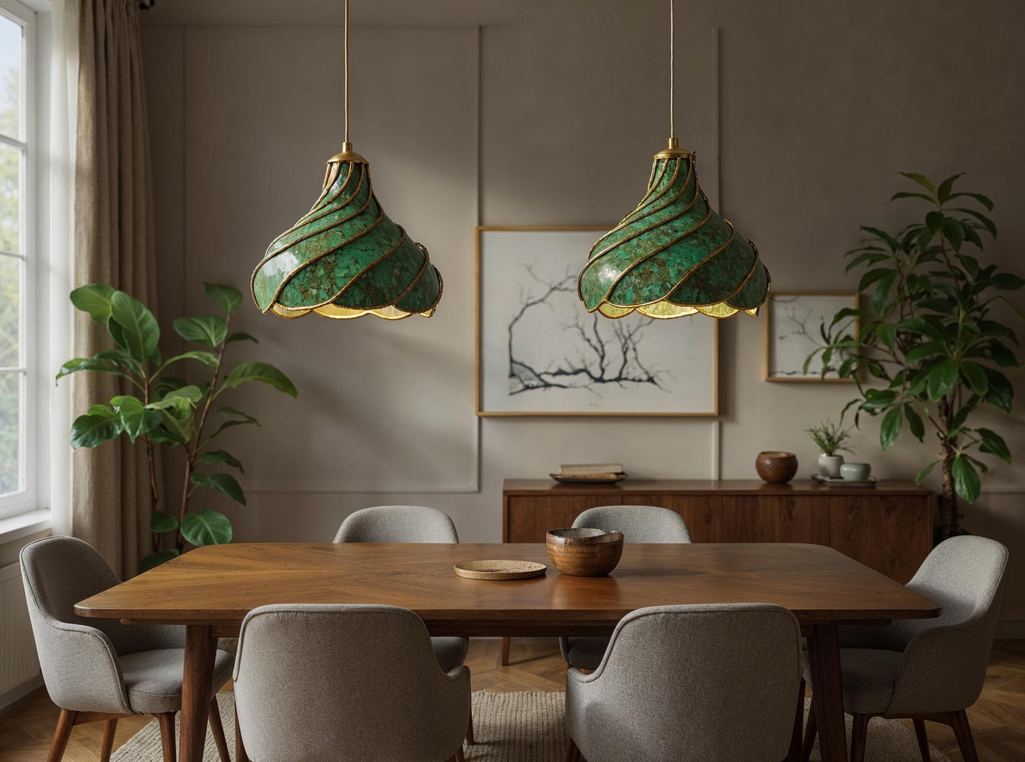 Handmade Moroccan Green Patina Copper Pendant Light - Boho Luxe