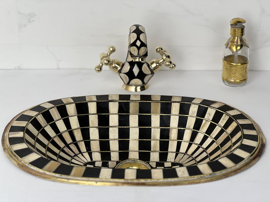Handmade Black Resin Bathroom Sink: Moroccan Inlay Brass Faucet Set