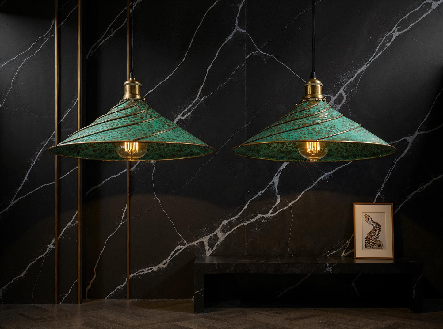 Handmade Moroccan Brass Pendant Light: Green Patina Dome