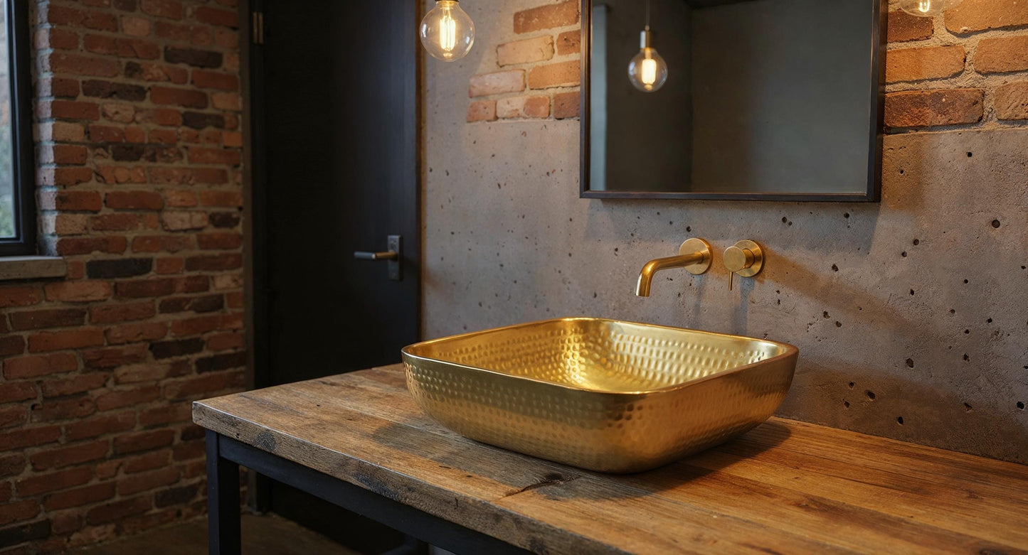 Hand Hammered Brass Sink: Square Moroccan Vessel Bathroom Basin