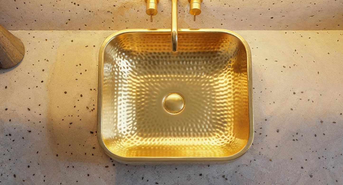 Hand Hammered Brass Sink: Square Moroccan Vessel Bathroom Basin