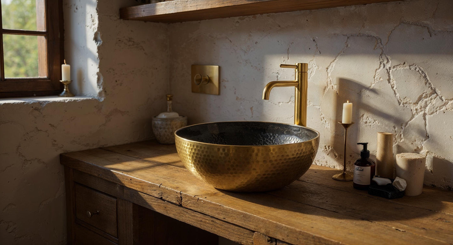 Handmade Hammered Brass Vessel Sink: Black Patina, Polished Rim