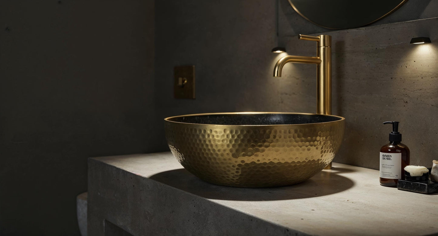 Handmade Hammered Brass Vessel Sink: Black Patina, Polished Rim