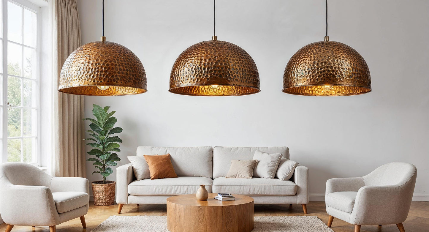 Hand Hammered Copper Pendant Light: Moroccan Brass Dome Lamp