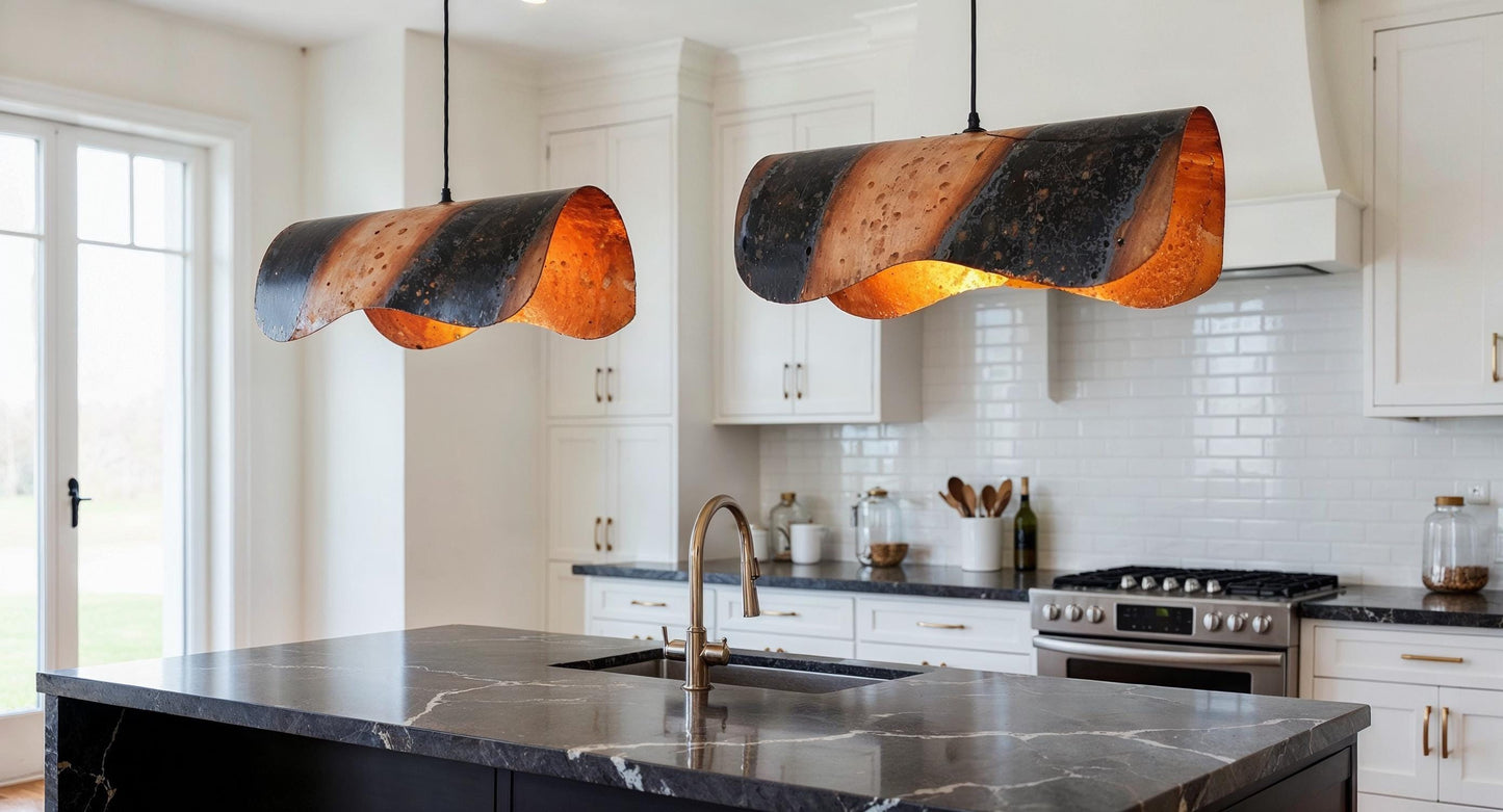 Handmade Wavy Copper Pendant Light - Modern Minimalist Moroccan Lighting