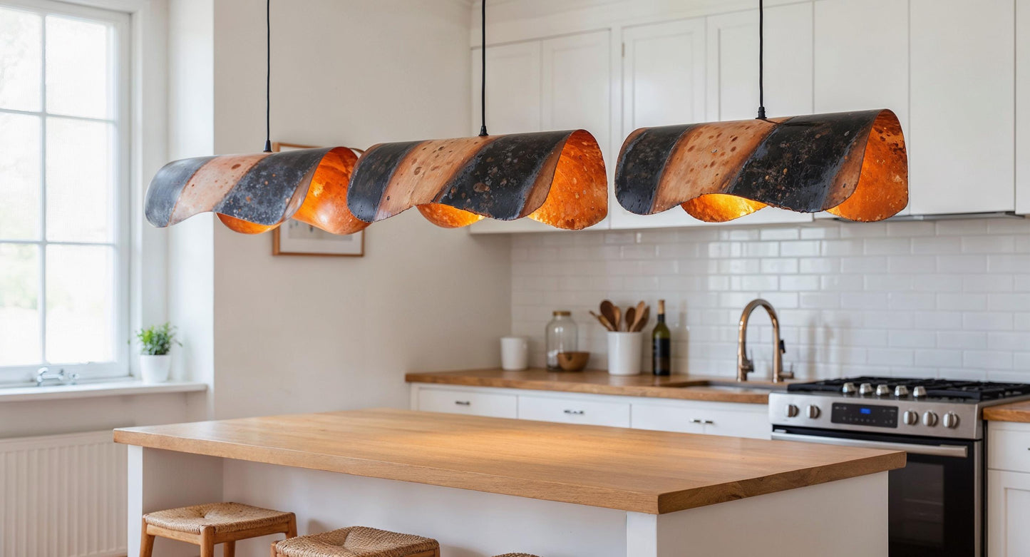 Handmade Wavy Copper Pendant Light - Modern Minimalist Moroccan Lighting