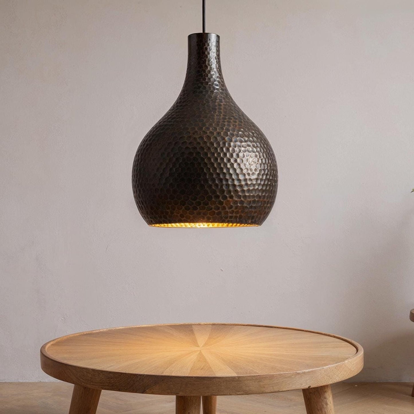 Handmade Hammered Copper Pendant Light: Moroccan Teardrop Ceiling Lamp