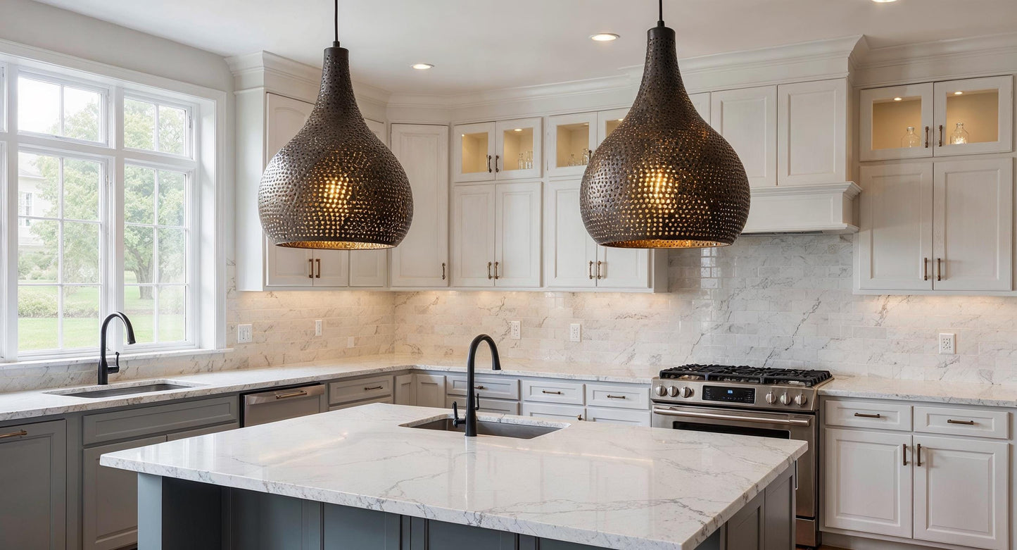 Handmade Black Brass Moroccan Pendant Light: Pierced Dome, Boho Lighting