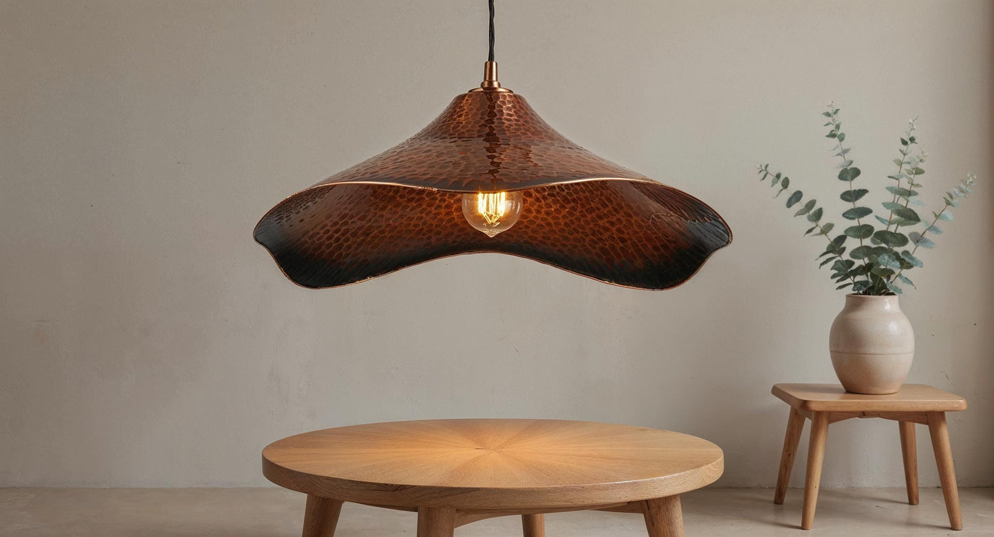 Handmade Wavy Copper Pendant Light: Moroccan Farmhouse Lighting