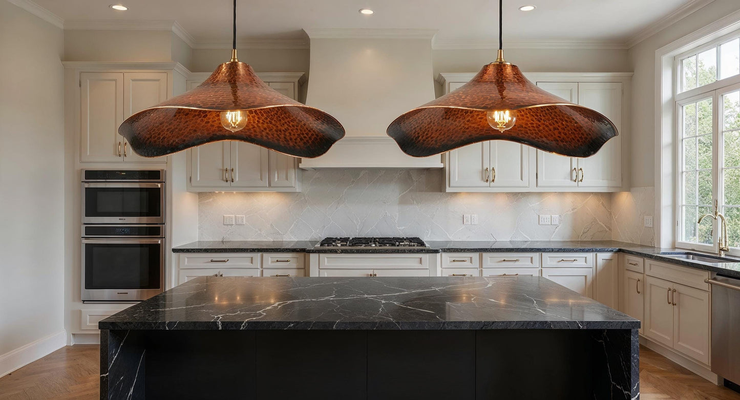 Handmade Wavy Copper Pendant Light: Moroccan Farmhouse Lighting