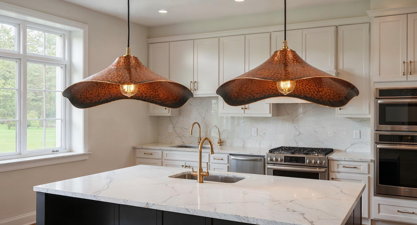 Handmade Wavy Copper Pendant Light: Moroccan Farmhouse Lighting