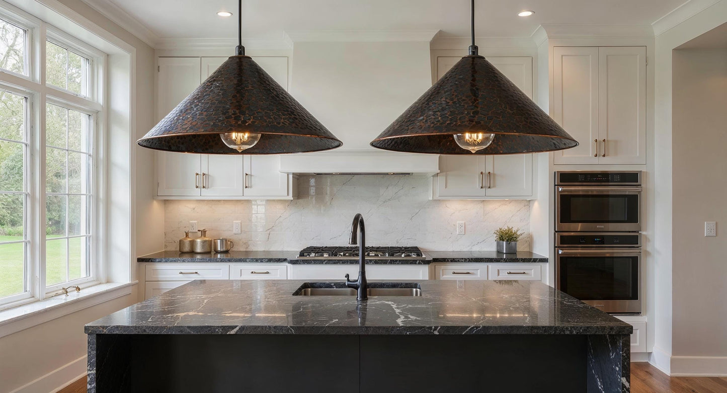 Handmade Black Copper Pyramid Pendant Light - Moroccan Farmhouse Lighting