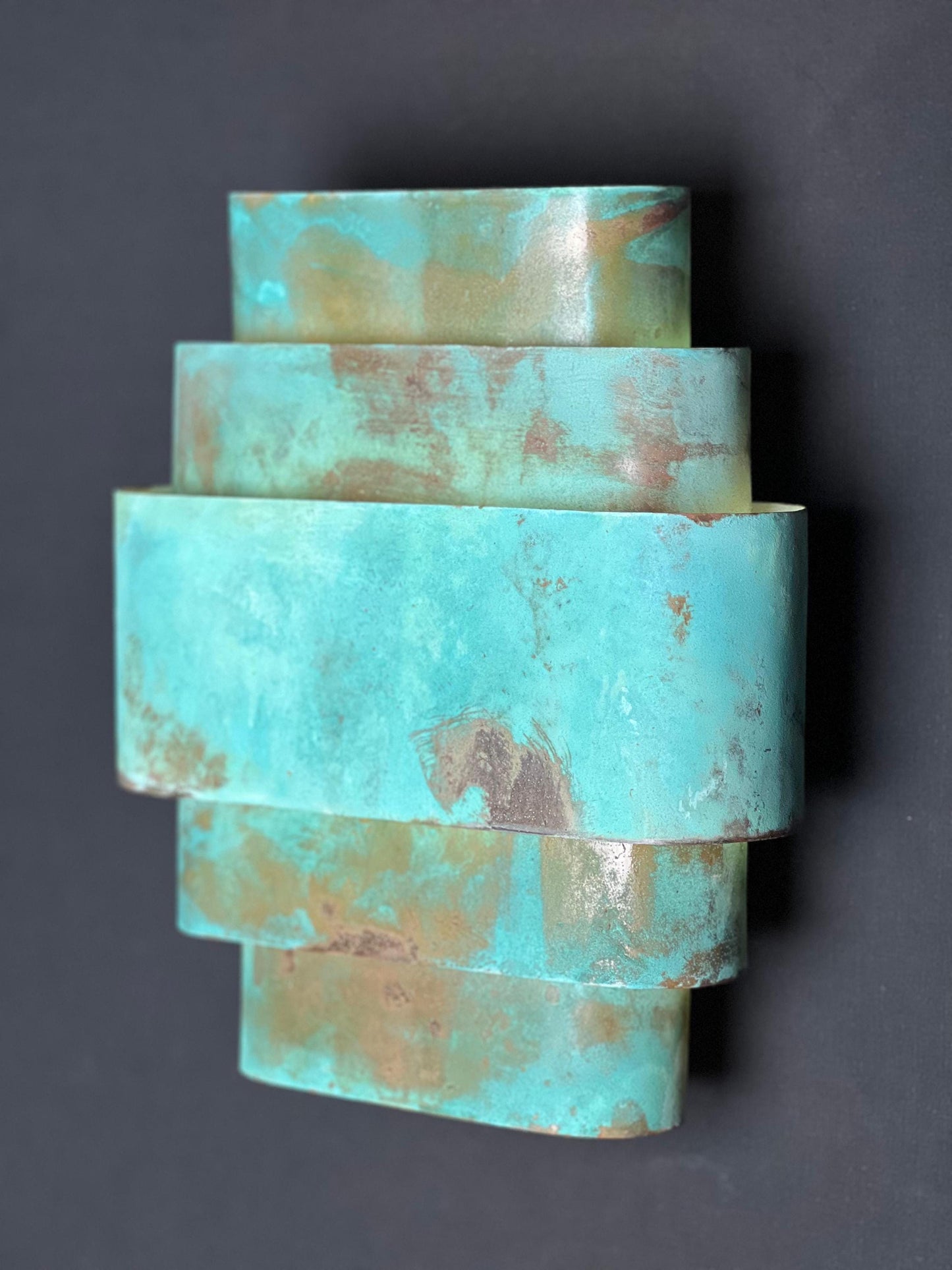 Handmade Patina Brass Wall Sconce: Art Deco Industrial Light