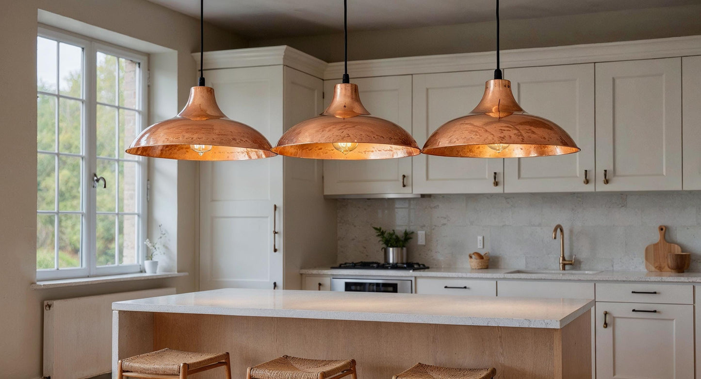 Handmade Hammered Copper Pendant Light: Moroccan Rustic Kitchen Island Lighting