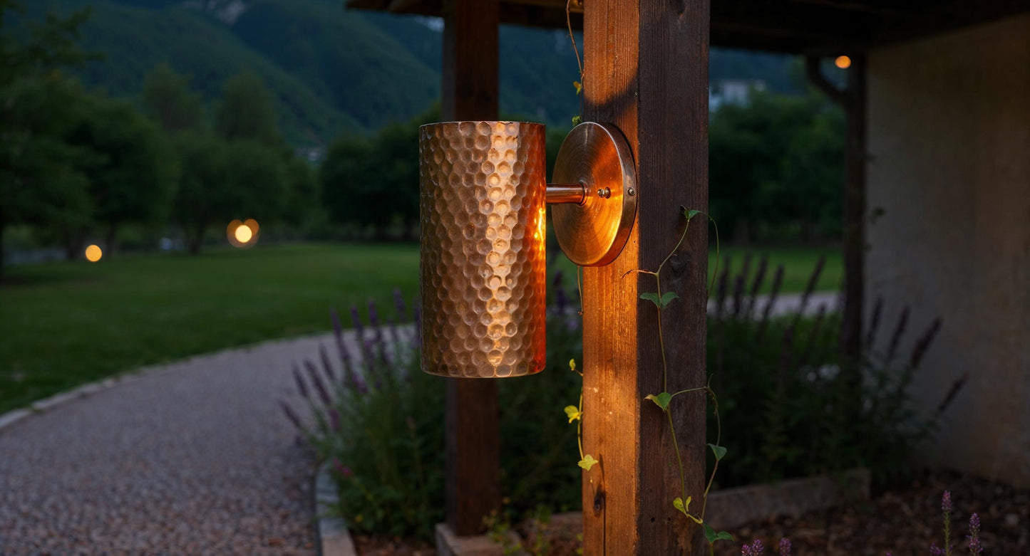 Handmade Hammered Copper Wall Sconce: Rustic Modern Cylinder Light