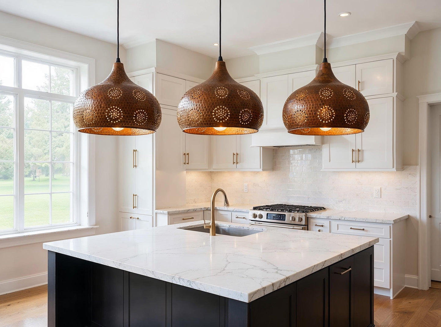 Handmade Copper Pendant Light: Moroccan Hammered Dome Chandelier