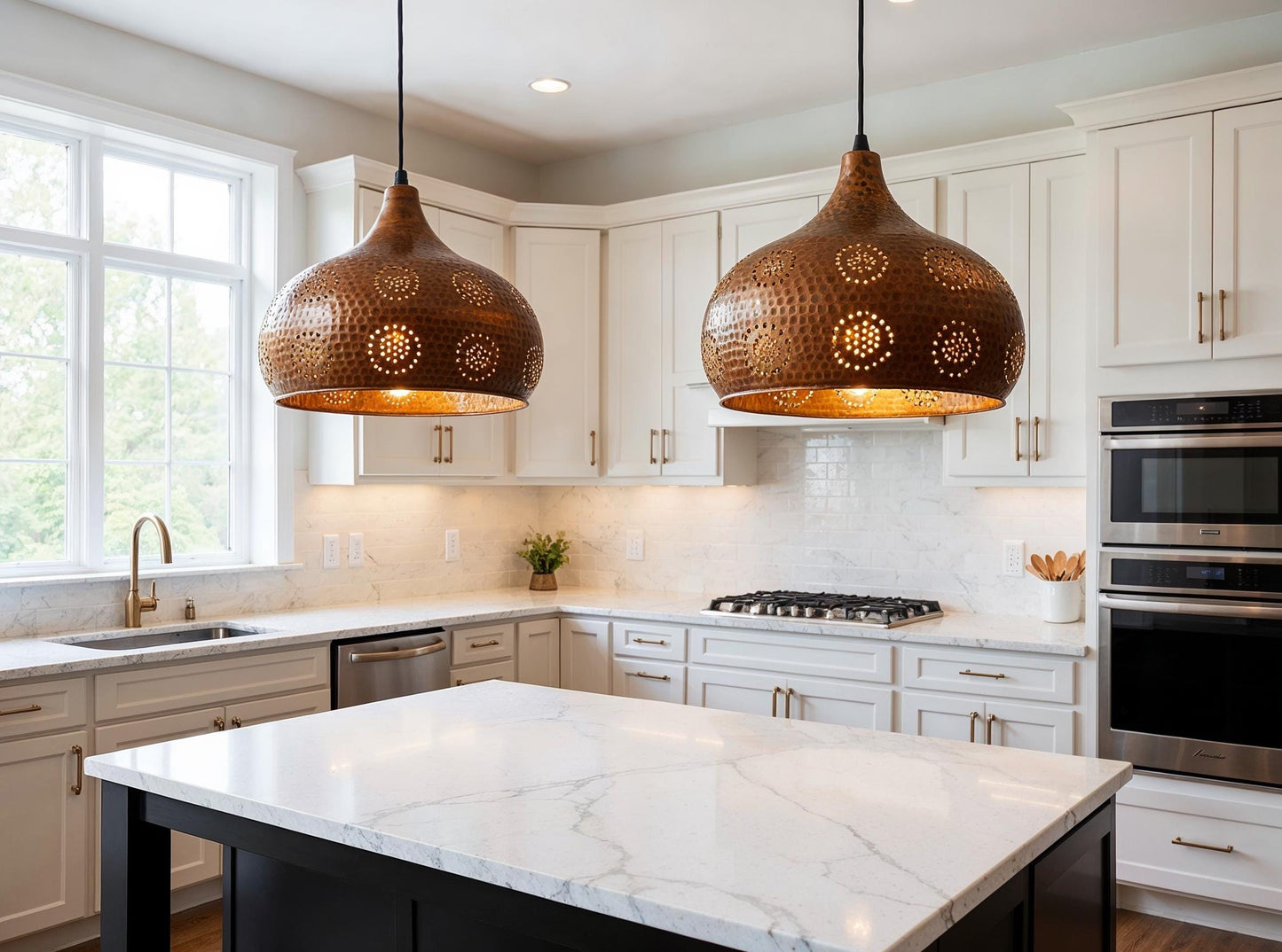 Handmade Copper Pendant Light: Moroccan Hammered Dome Chandelier