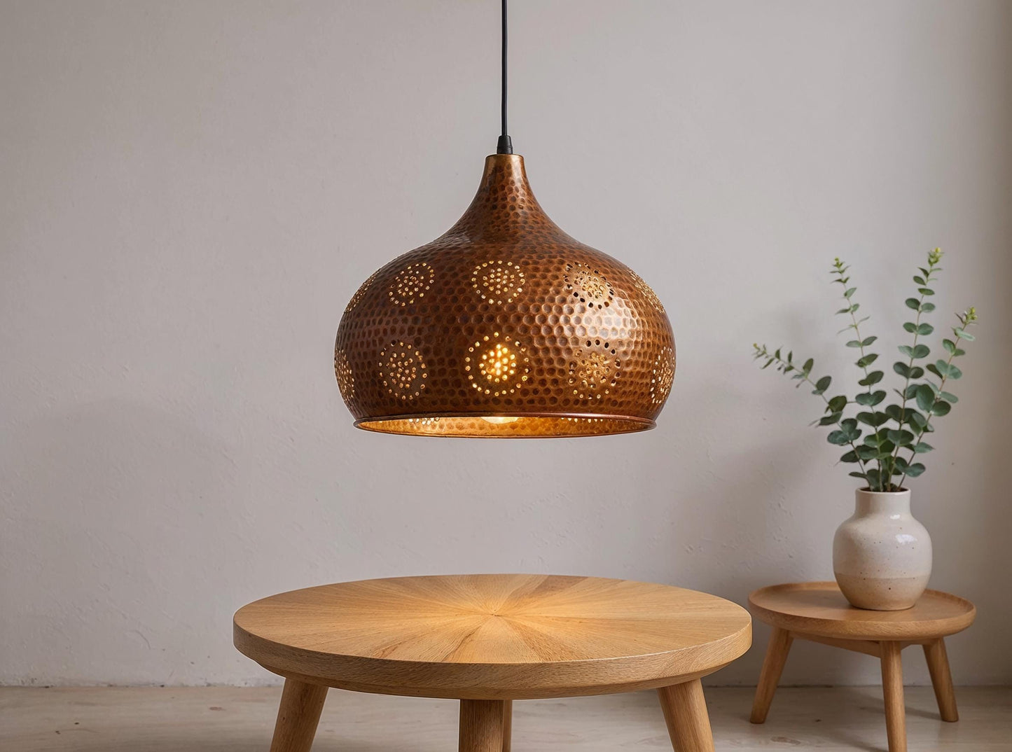 Handmade Copper Pendant Light: Moroccan Hammered Dome Chandelier