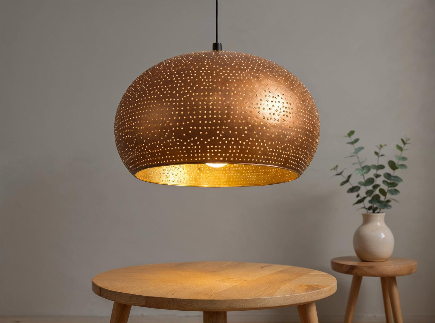 Handmade Hammered Copper Pendant Light: Moroccan Cutout Chandelier