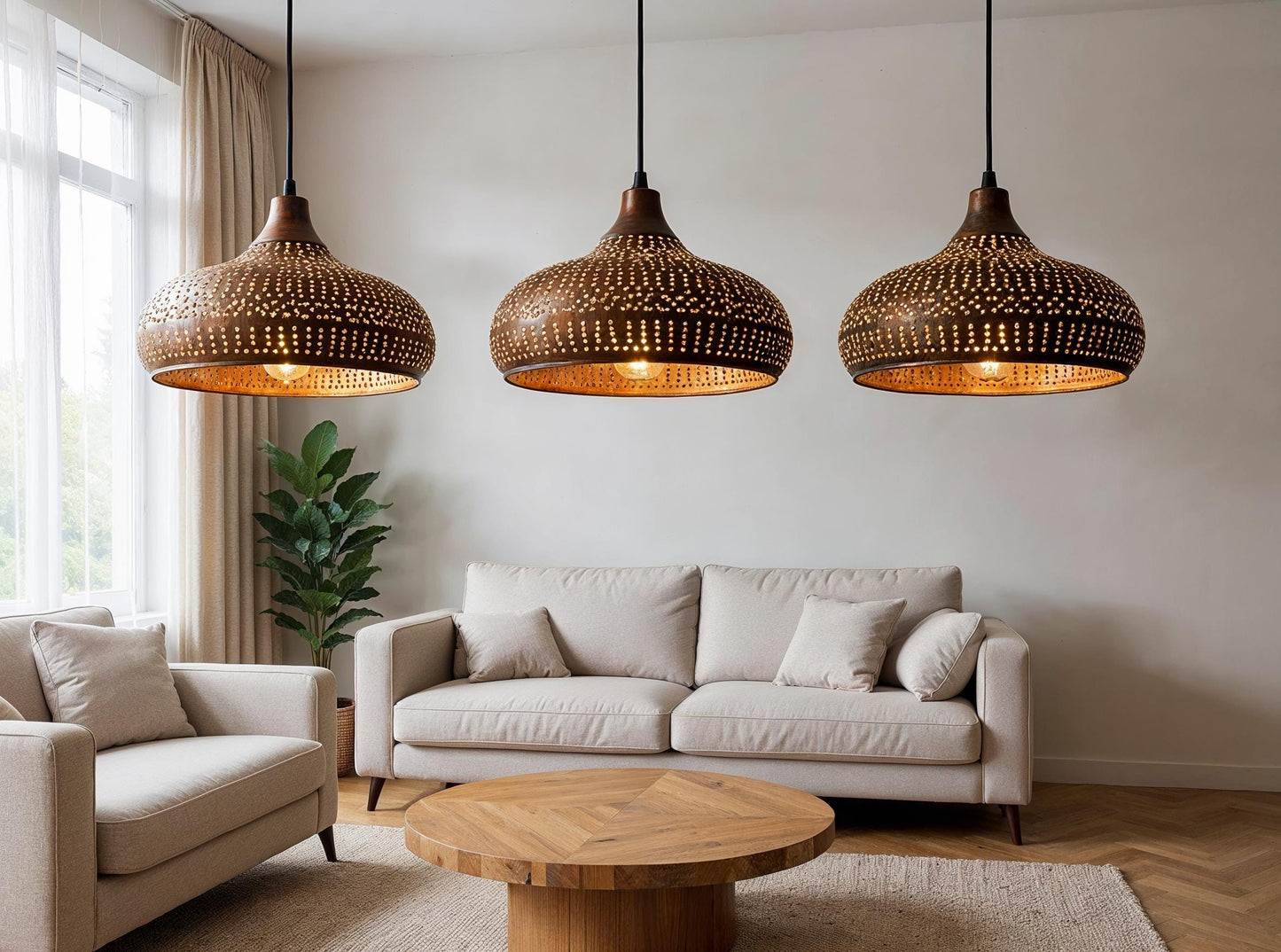 Handmade Hammered Copper Moroccan Pendant Light: Boho Rustic Chandelier