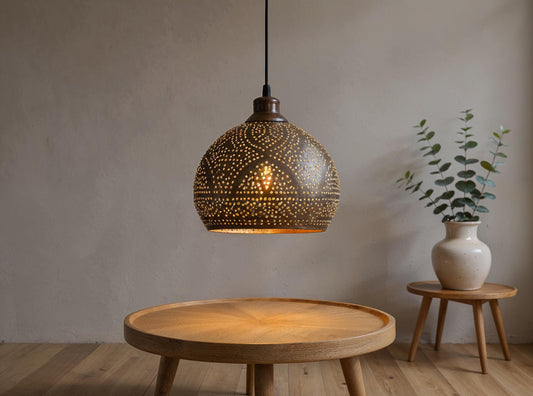 Handmade Hammered Copper Pendant Light: Moroccan Boho Chandelier