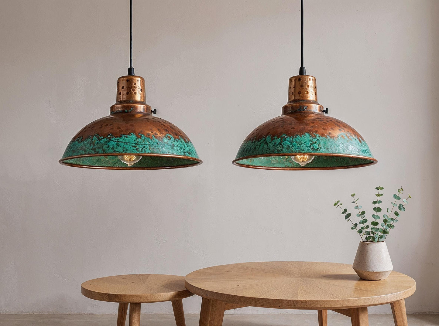 Handmade Copper Pendant Light: Green Patina, Golden Interior, Moroccan Chandelier