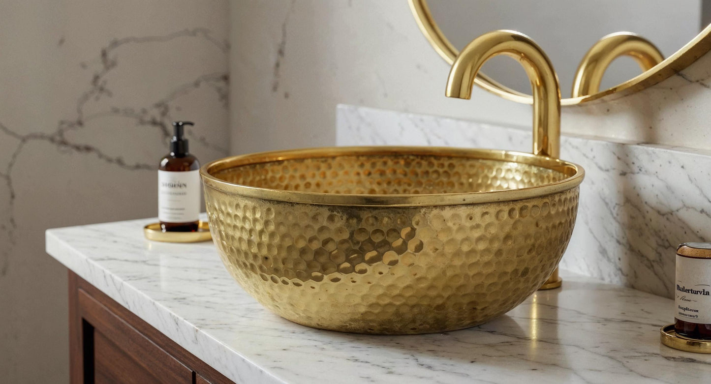 Handcrafted Hammered Brass Vessel Sink – Moroccan Round Bathroom Basin, Luxury Vanity Bowl